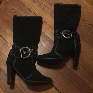 Black buckle heeled boots